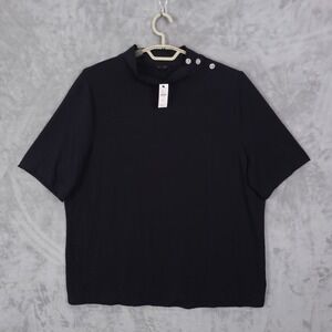 Talbots Top Button Shoulder Plus Size 3X Mock-neck Black Women's Stretch NEW